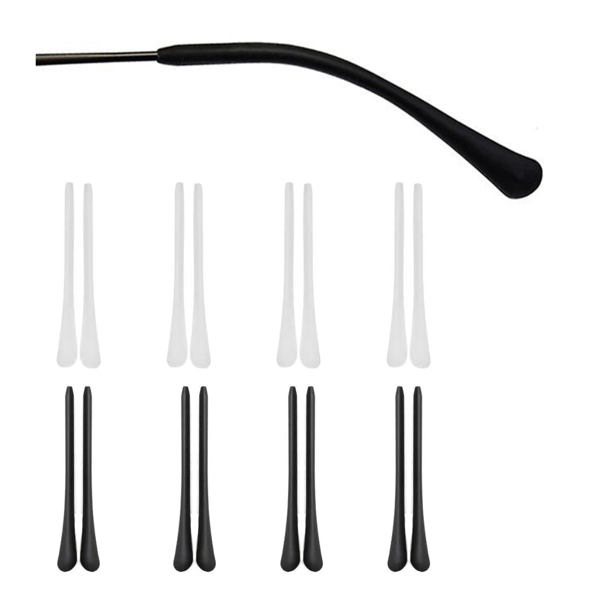 8 pairs eyeglass end tips anti-slip silicone in black and white