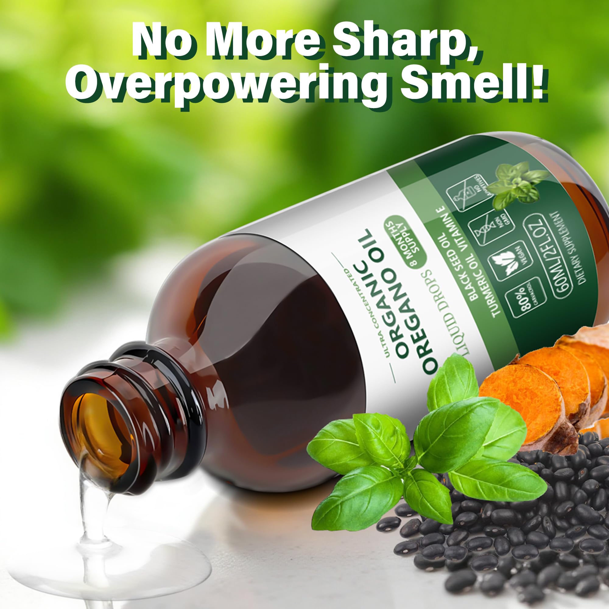 Steam-distilled oregano oil with 80% carvacrol content.