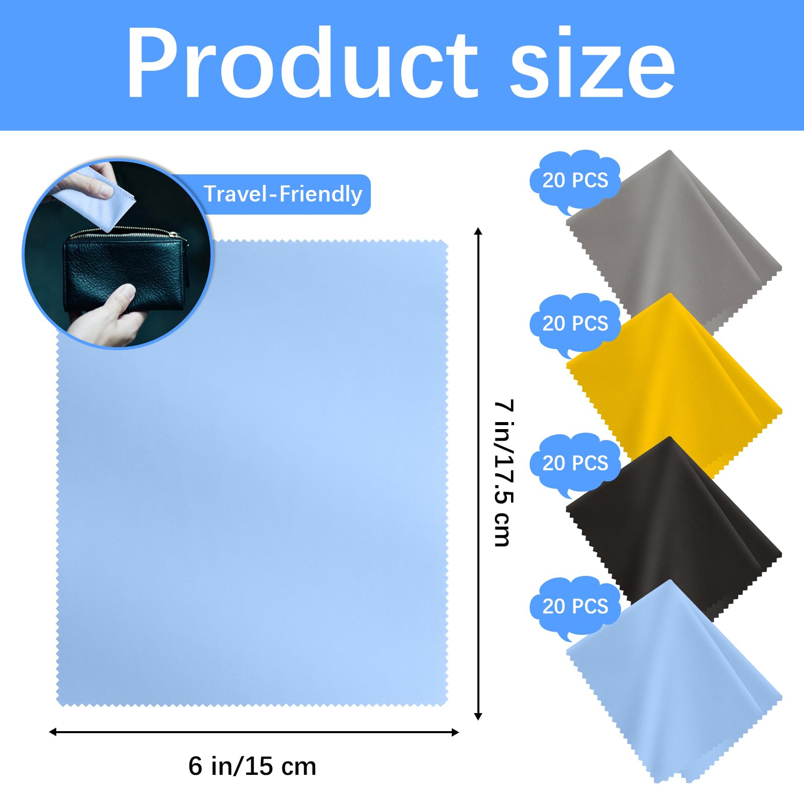 80-pack microfiber cleaning cloths in grey for glasses