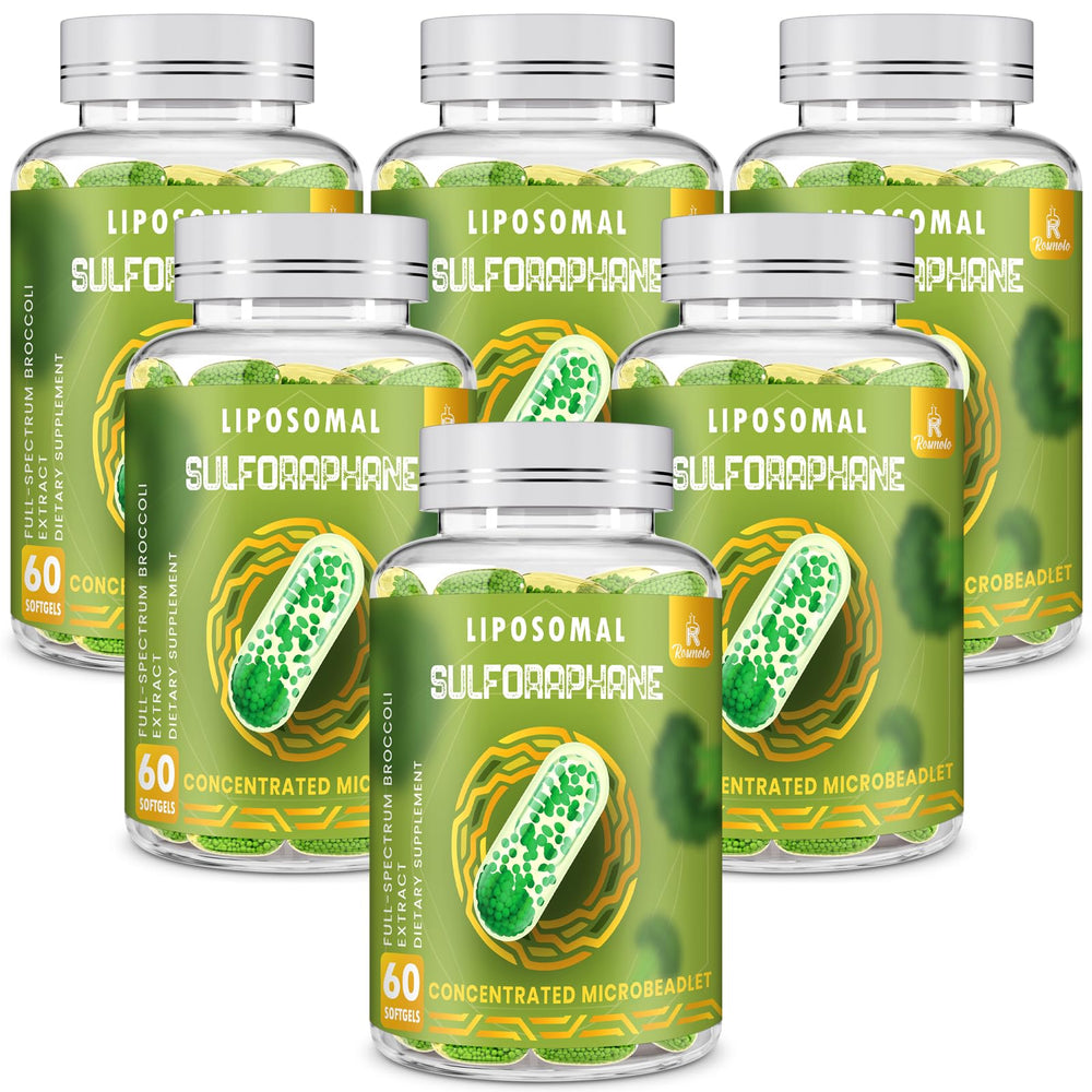 Front view of 800 mg Liposomal Sulforaphane bottle with 360 softgels