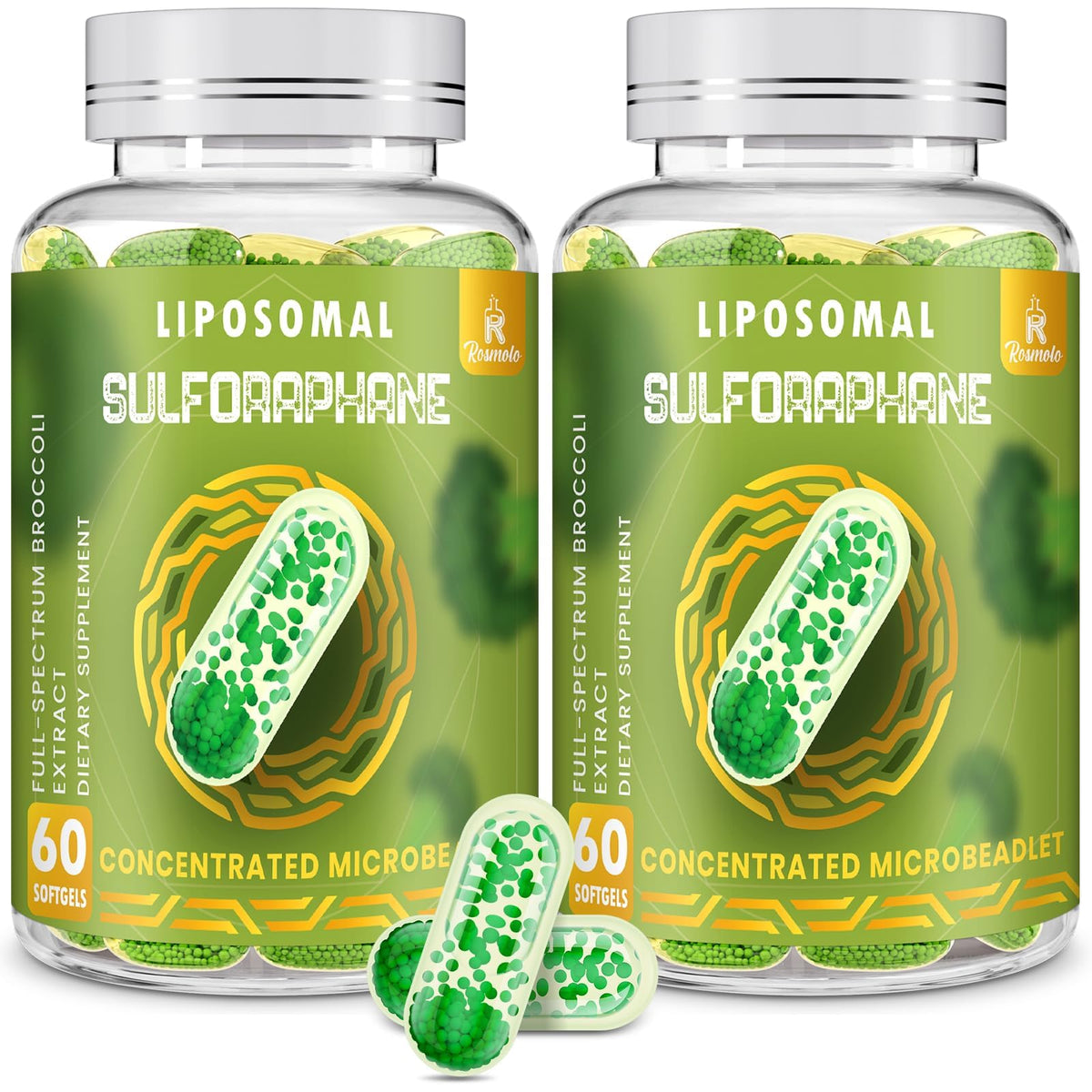 Bottle of 800 mg Liposomal Sulforaphane with dual-delivery system