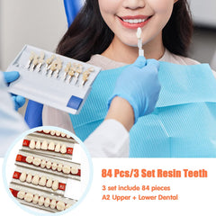 Upper and lower denture teeth set in shade A2