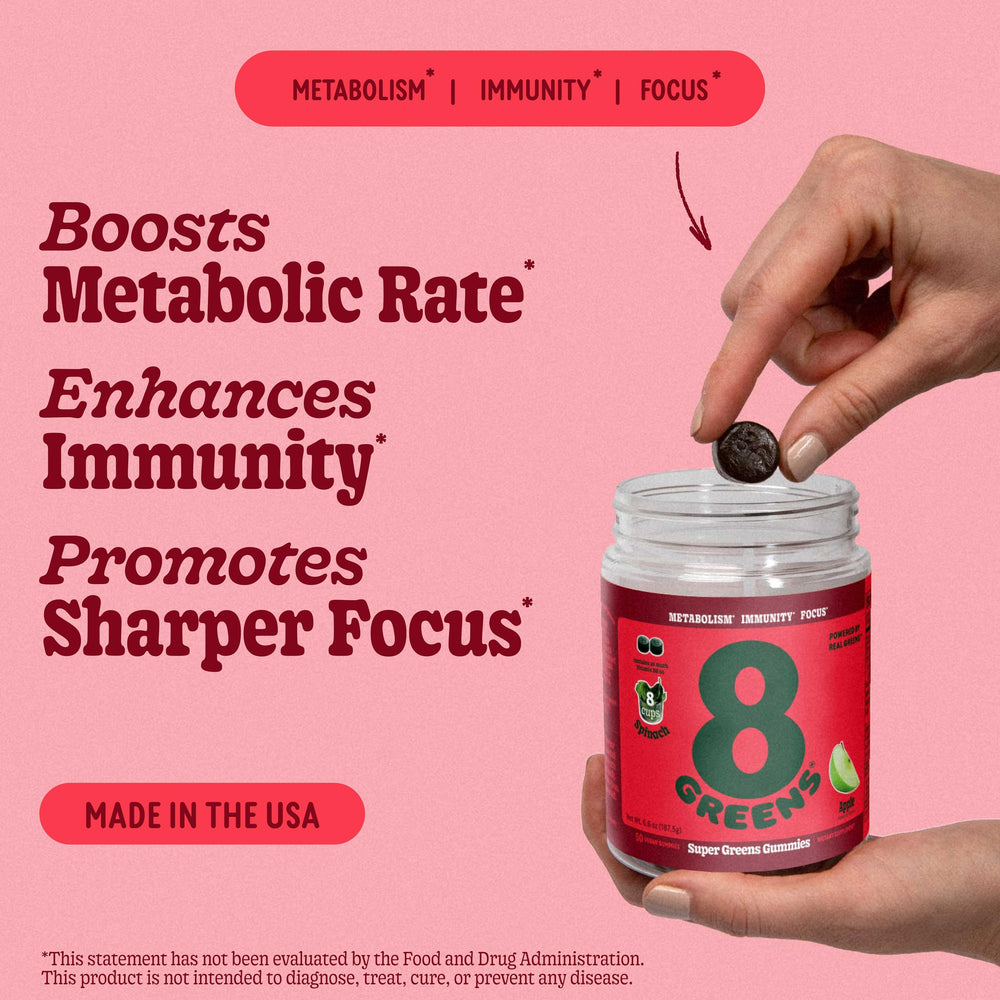 Packaging of 8Greens Daily Greens Gummies Apple flavor