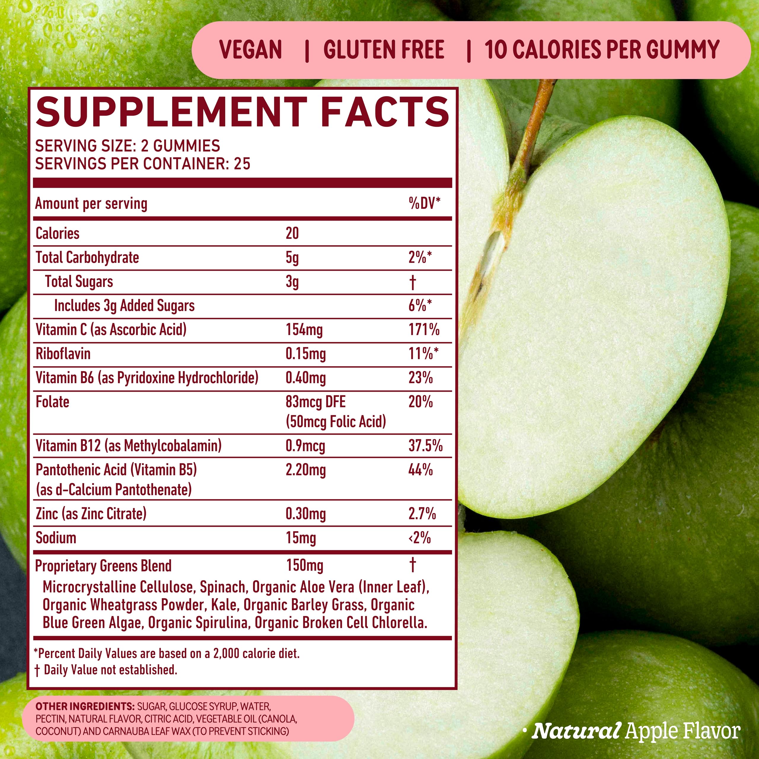Nutritional facts for 8Greens Daily Greens Gummies