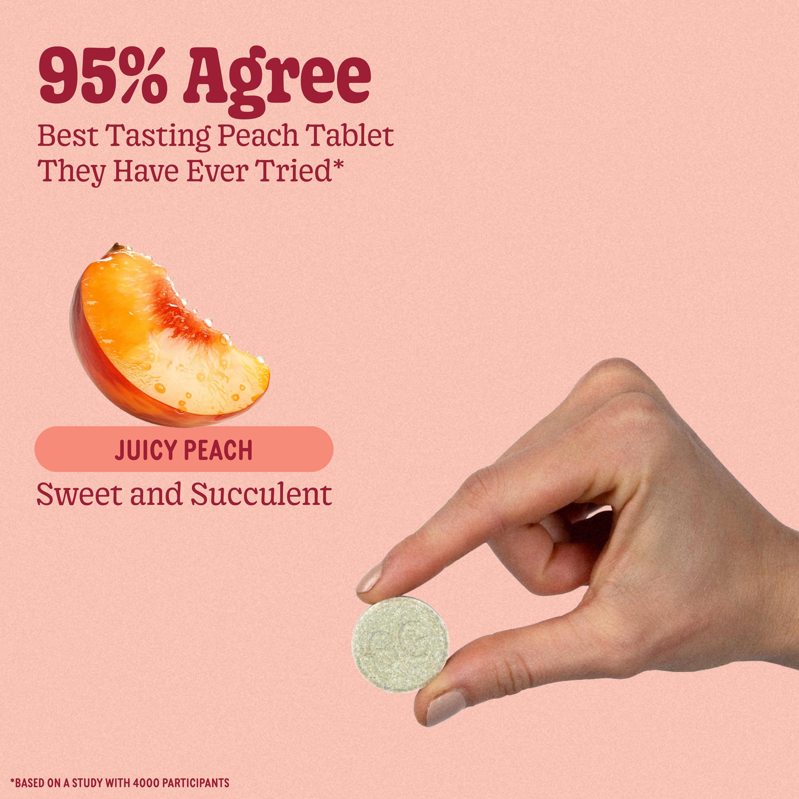 Peach-flavored greens tablet close-up