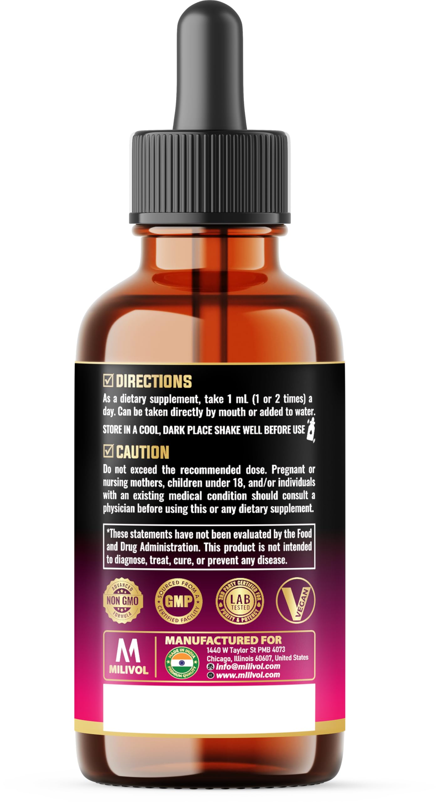 Packaging showing 2 fl oz / 60-day supply of 8in1 Milk Thistle Drops