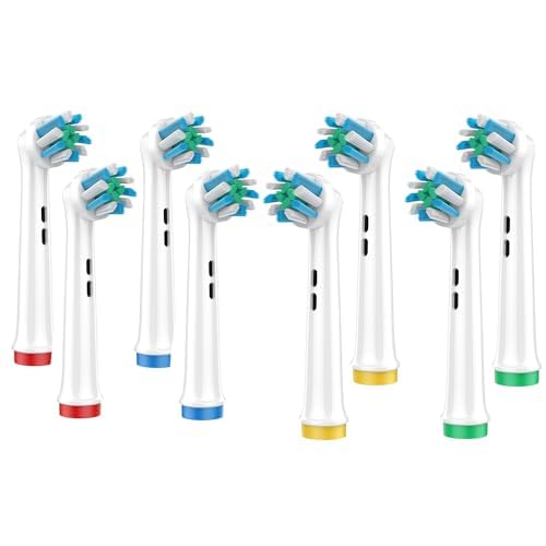 Eight-pack replacement sensitive electric toothbrush heads with color-coded rings