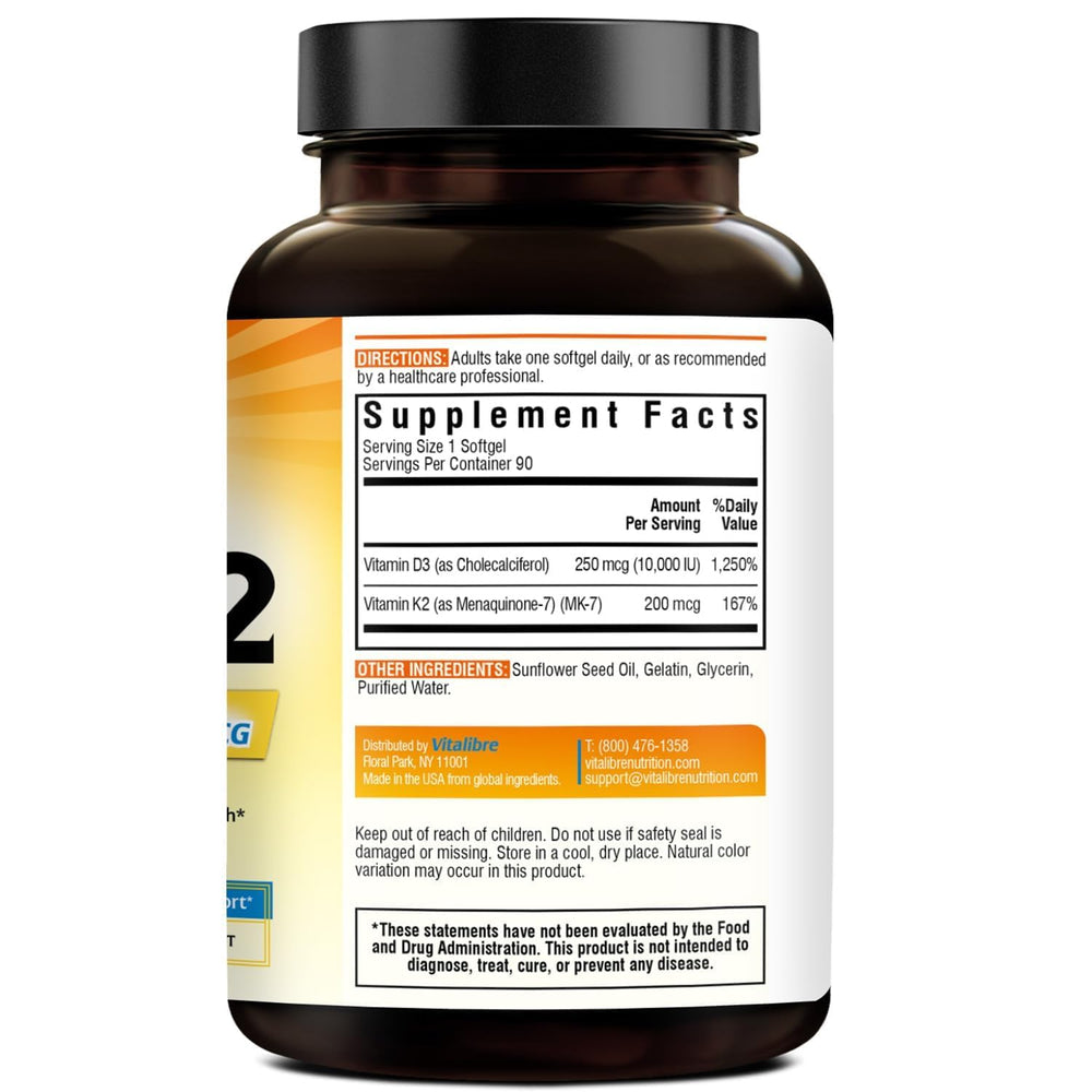 90-day supply label on Vitalibre D3 K2 softgels