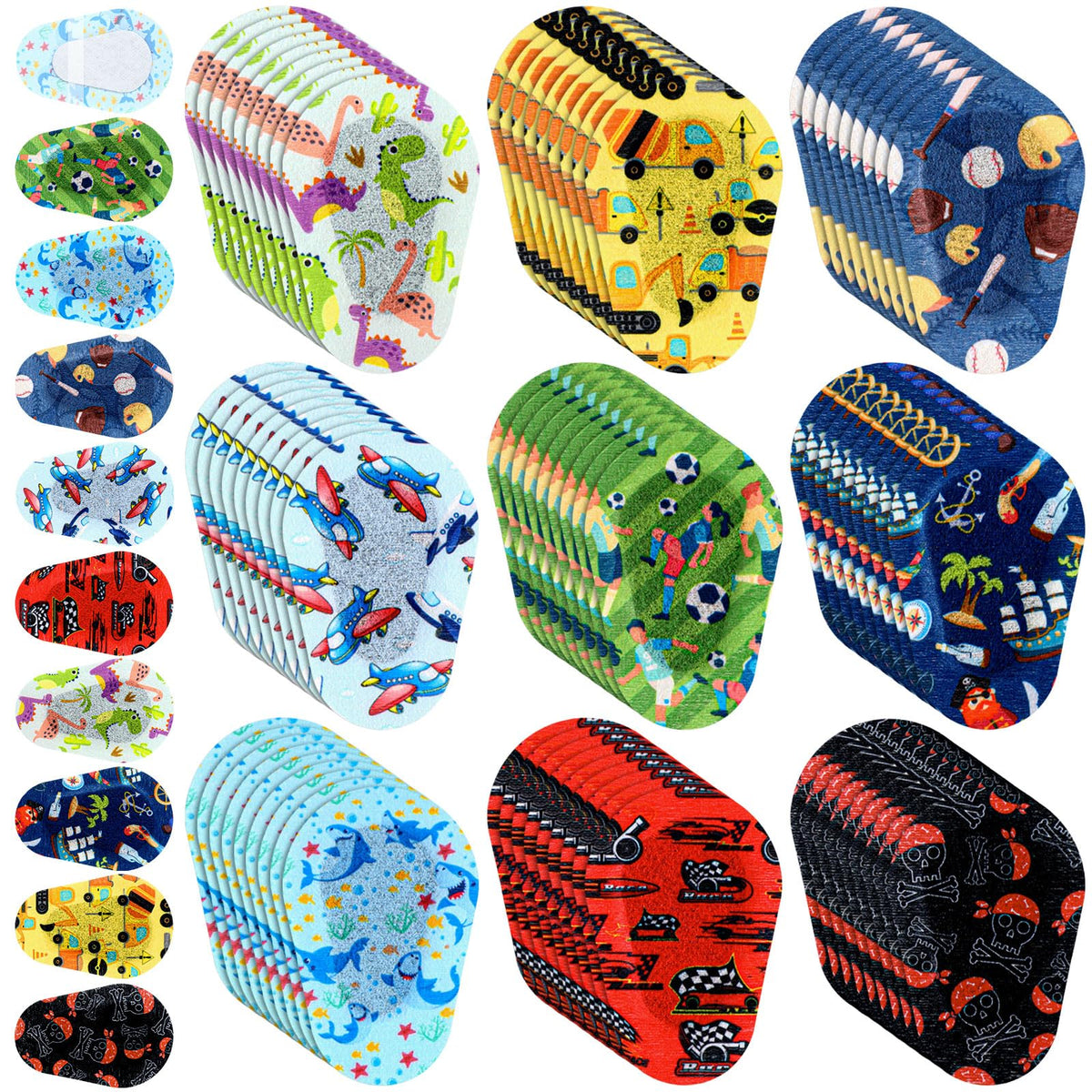 90-piece pack of kids eye patches with 9 styles
