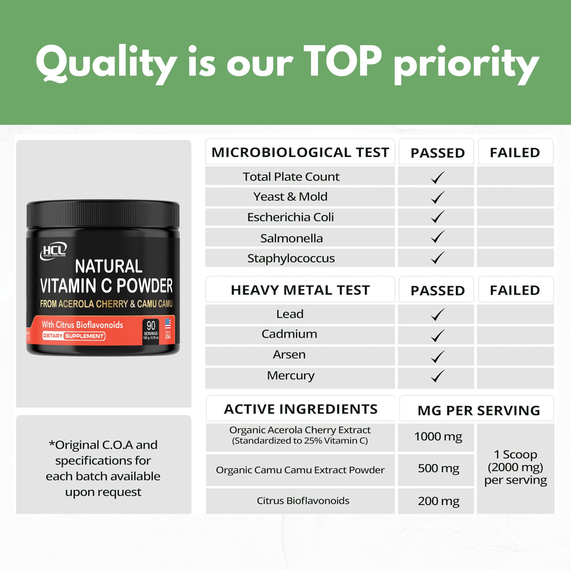 90 serving packaging of Natural Vitamin C powder