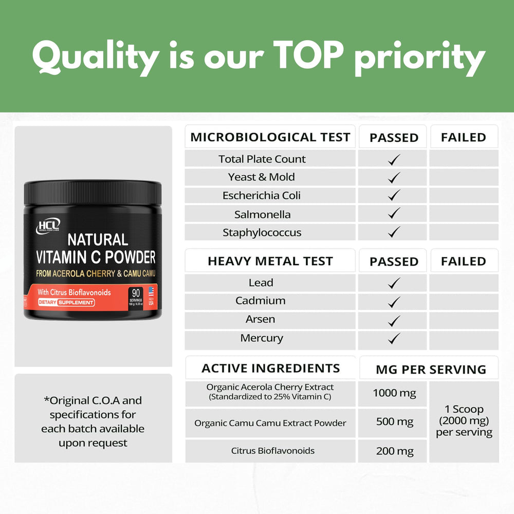 90 serving packaging of Natural Vitamin C powder