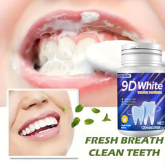 Bright, clean smile after using 9D White Tooth Powder