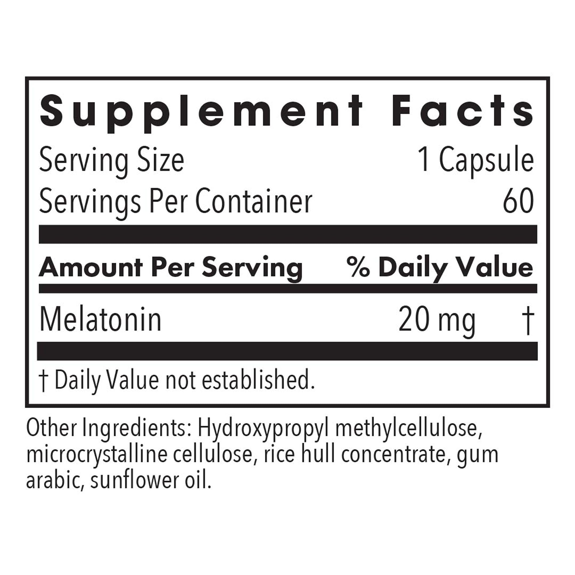 Close-up label of Allergy Research Group Melatonin 20mg