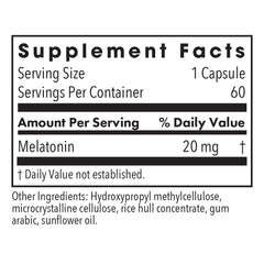 Close-up label of Allergy Research Group Melatonin 20mg