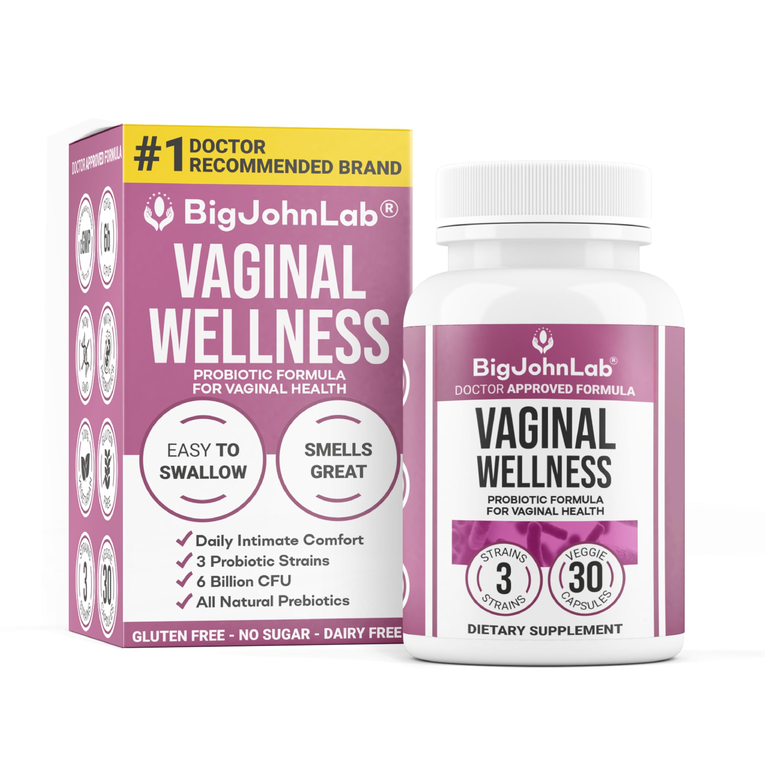 Bottle of BIGJOHNLAB Women’s Vaginal Probiotics with 30-day supply