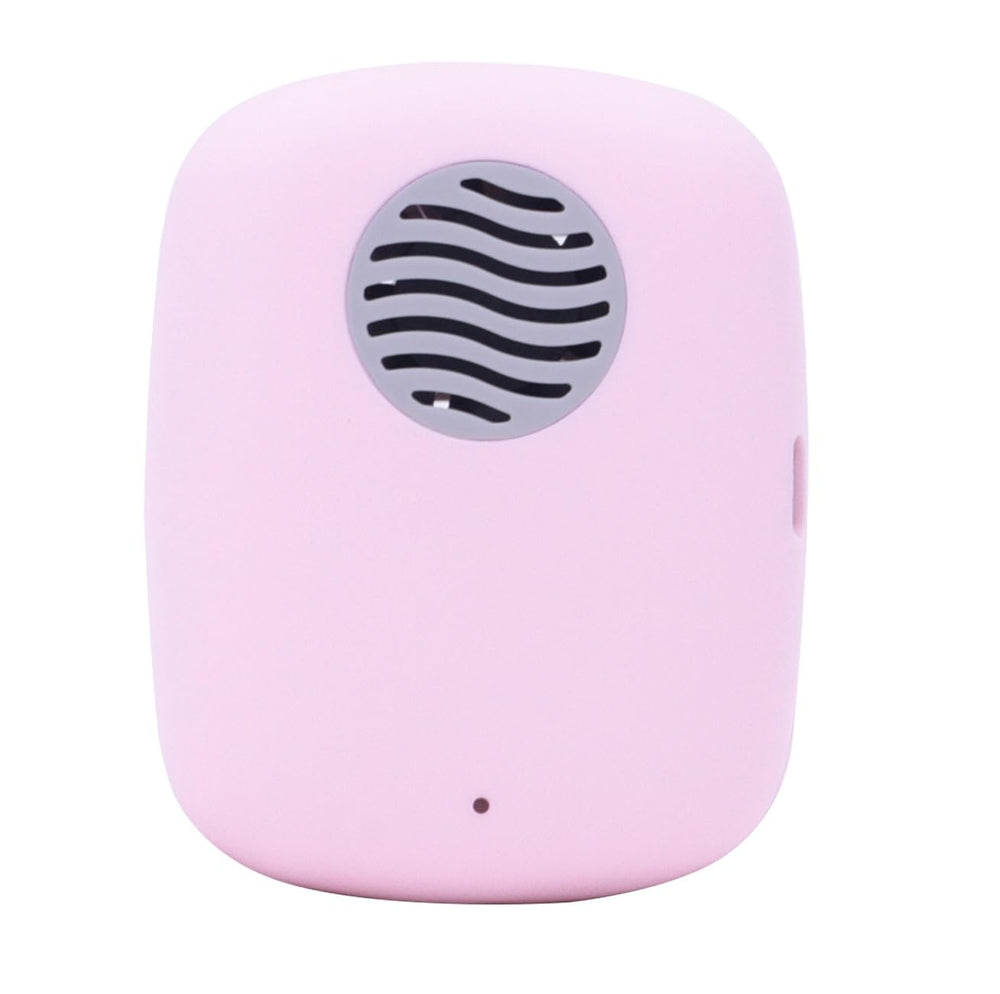 Pink BY4U mini travel toothbrush cover with air drying fan - front view