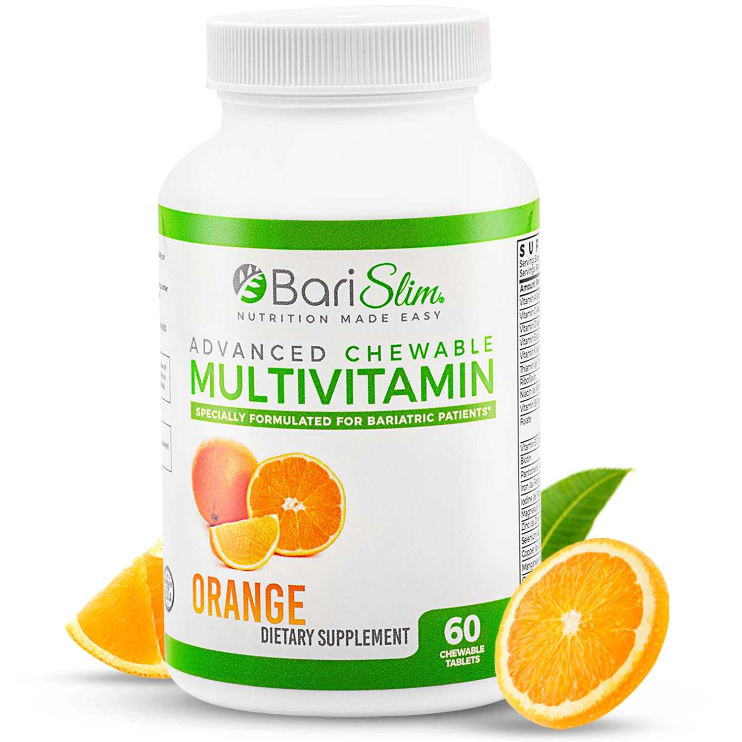 BariSlim orange-flavored chewable bariatric multivitamin tablet – front view