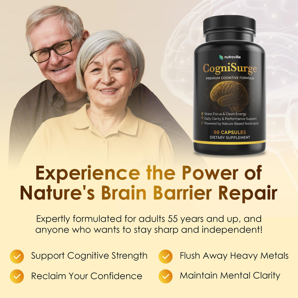 Vegan, non-GMO CogniSurge packaging with third-party tested seal