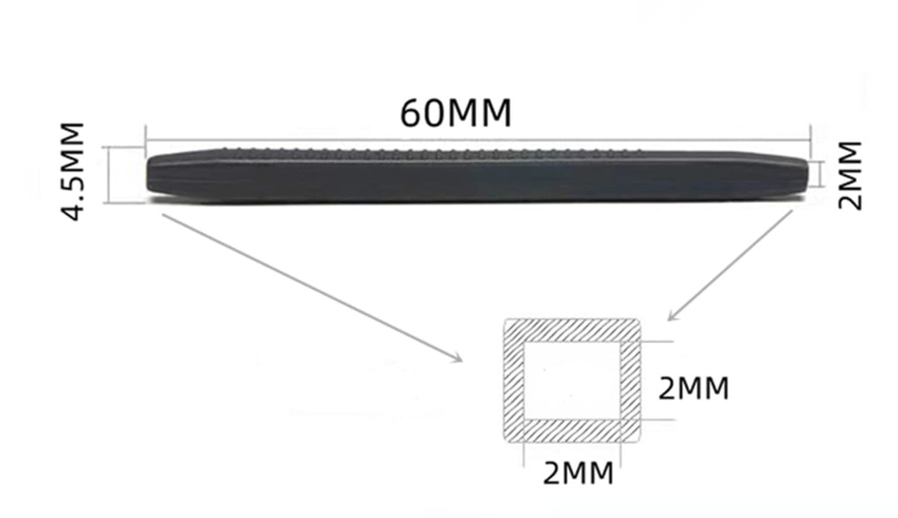 Square 2mm x 2mm openings on both ends for TT006