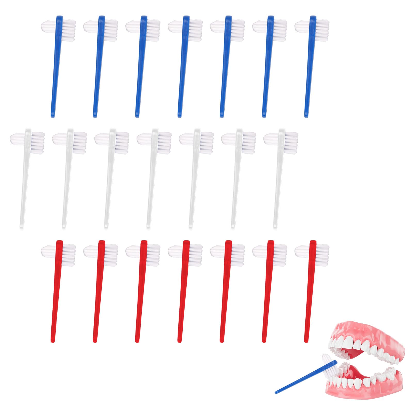FAMULP 21-piece dual-headed denture brush kit with compact 4.33-inch handle