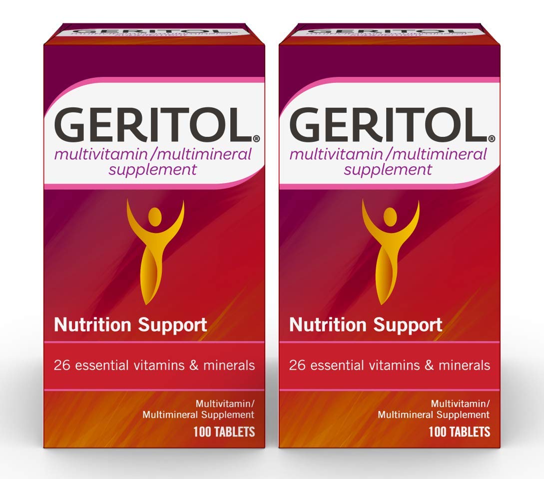 Front view of Geritol multivitamin bottle