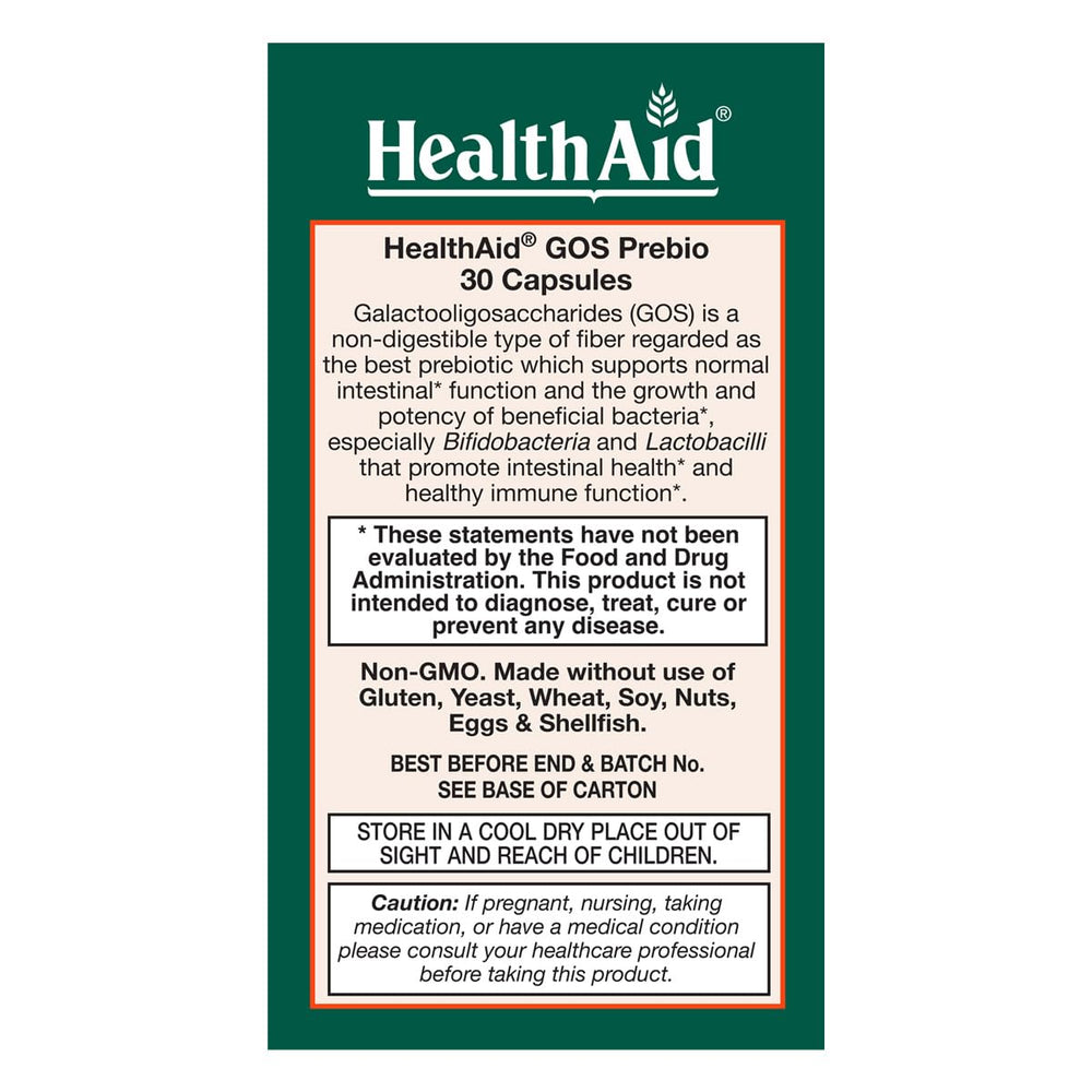 HealthAid GOSPrebio capsules on white background