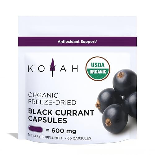 Close-up of packaging showing 600 mg black currant capsules