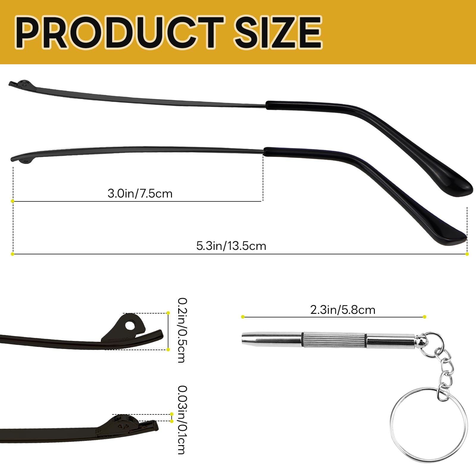 Replacement temple arms for sunglasses and eyewear - black metal finish
