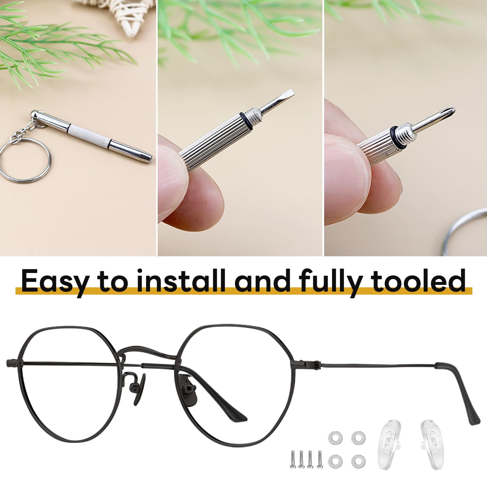 3-in-1 screwdriver and spare temple arms included in LNQ LUNIQI kit