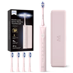 Marlincare pink electric toothbrush with travel case and 4 replacement heads