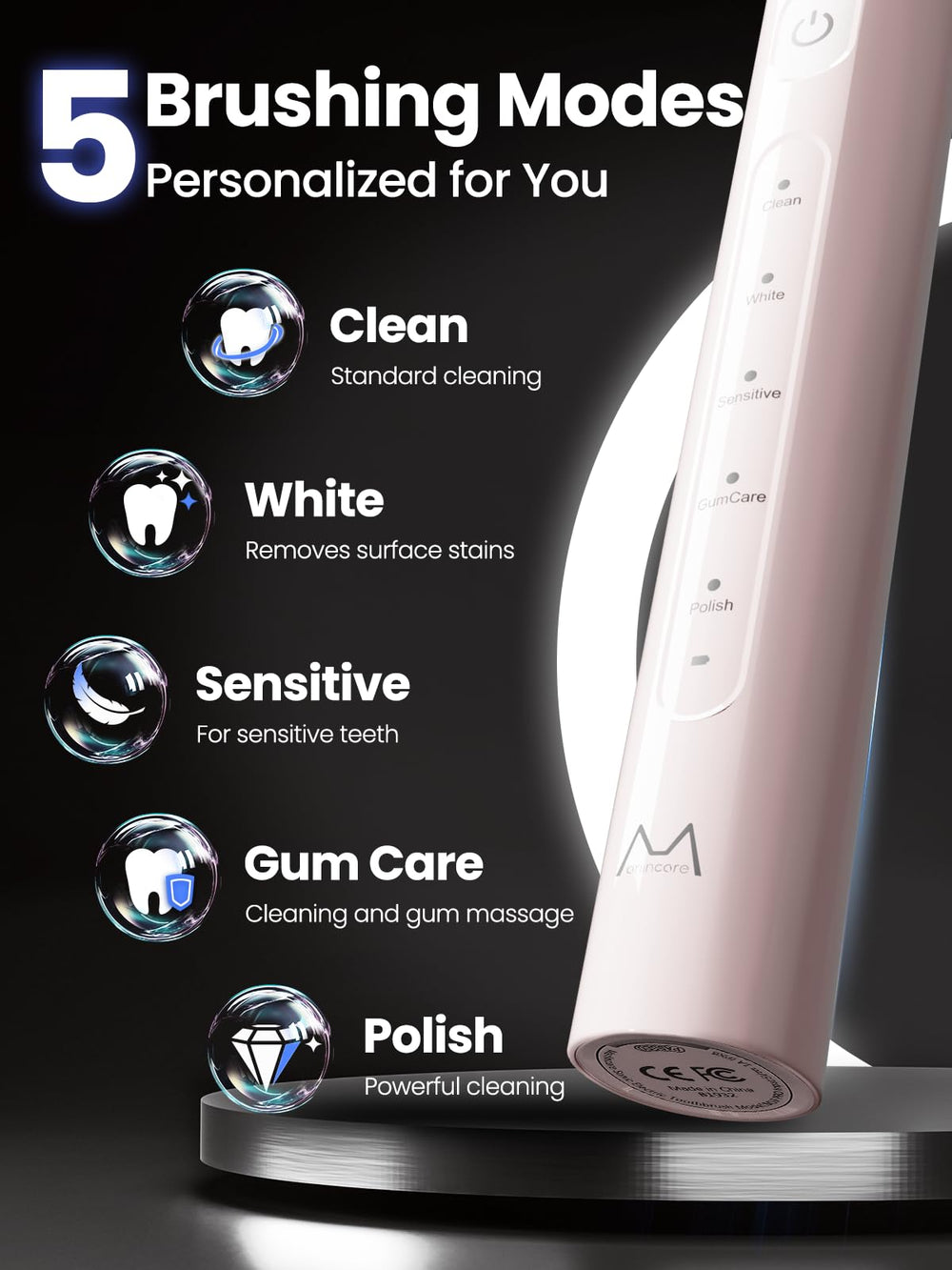 Close-up of Marlincare sonic toothbrush brush head design