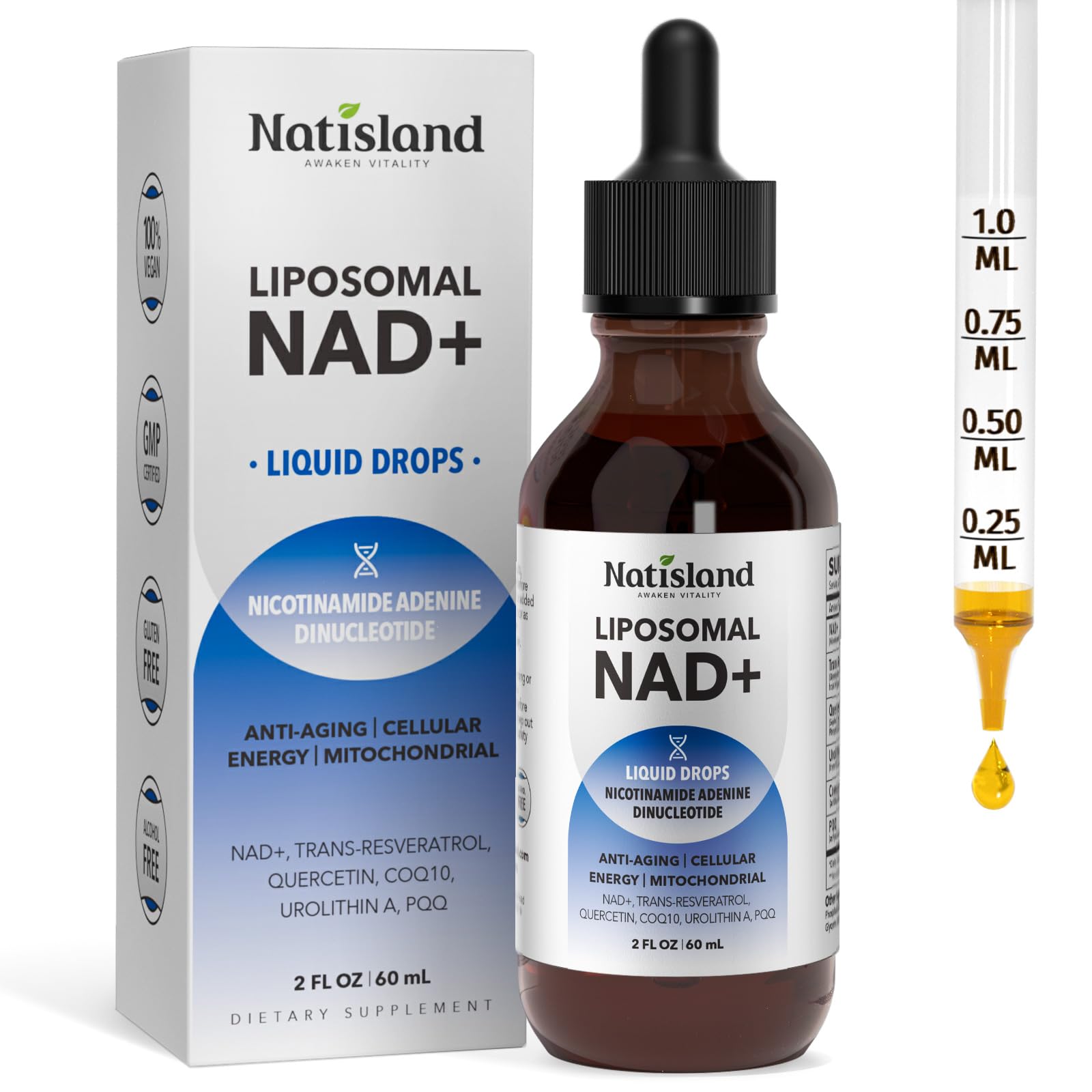 NATISLAND liposomal NAD+ liquid drops bottle