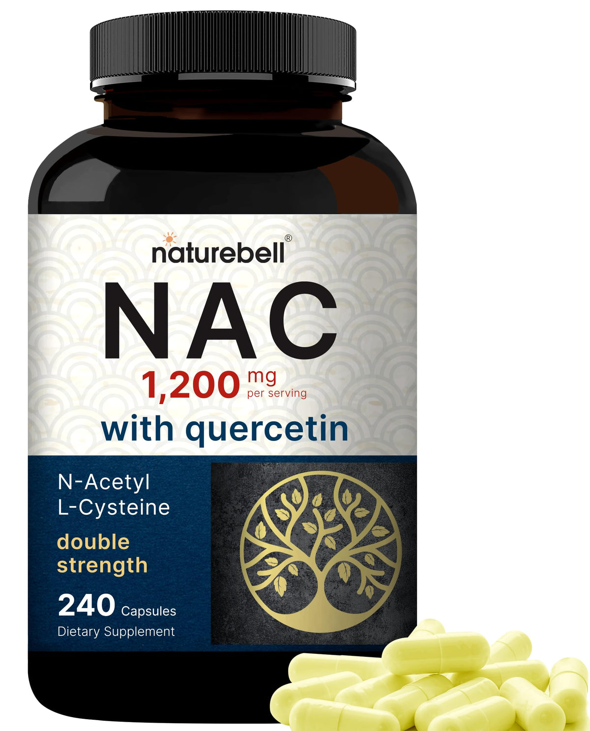 Front view of NatureBell NAC 1200mg bottle