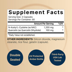 NatureBell NAC 1200mg label showing 1200mg NAC and quercetin