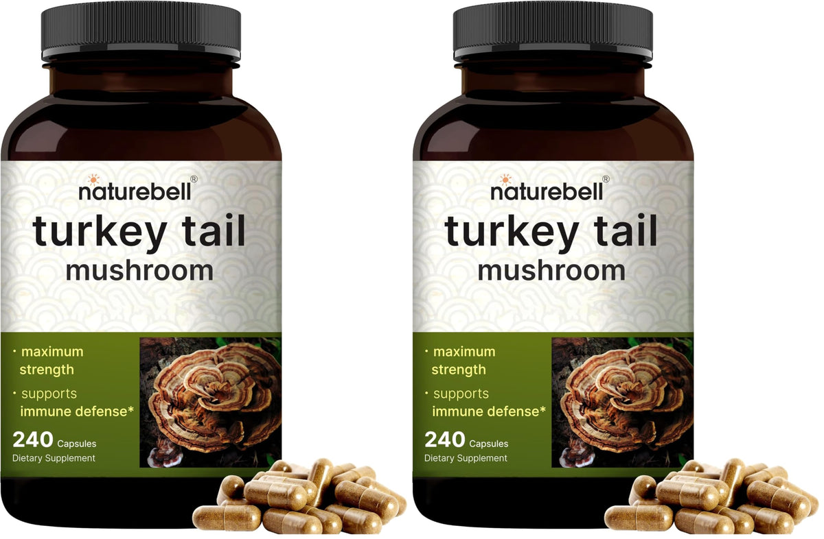 NatureBell Turkey Tail Mushroom Capsules bottle front, Pack 2