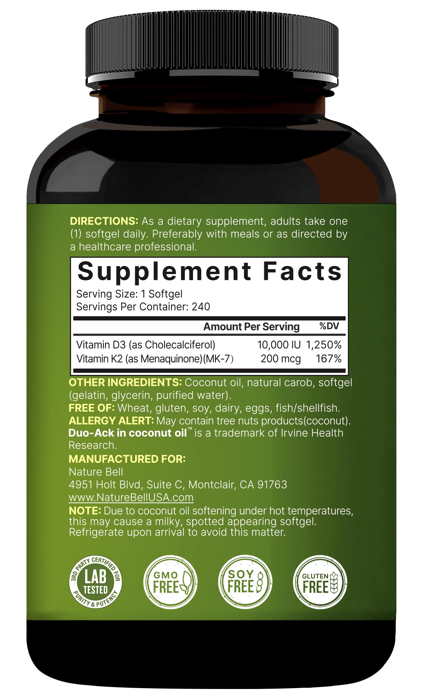 Packaging of NatureBell Vitamin D3 K2 bottle