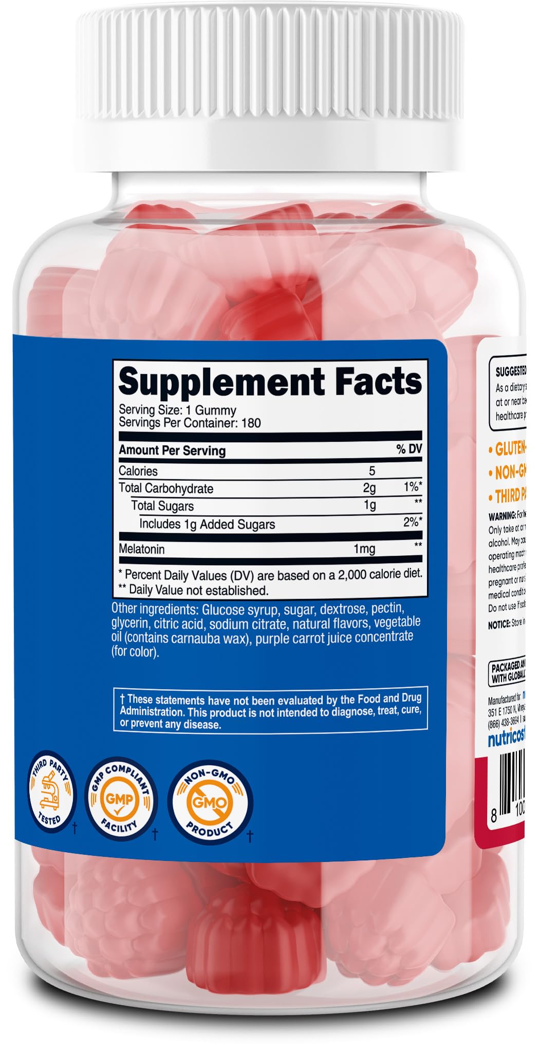 Nutrition label showing gluten-free and non-GMO attributes