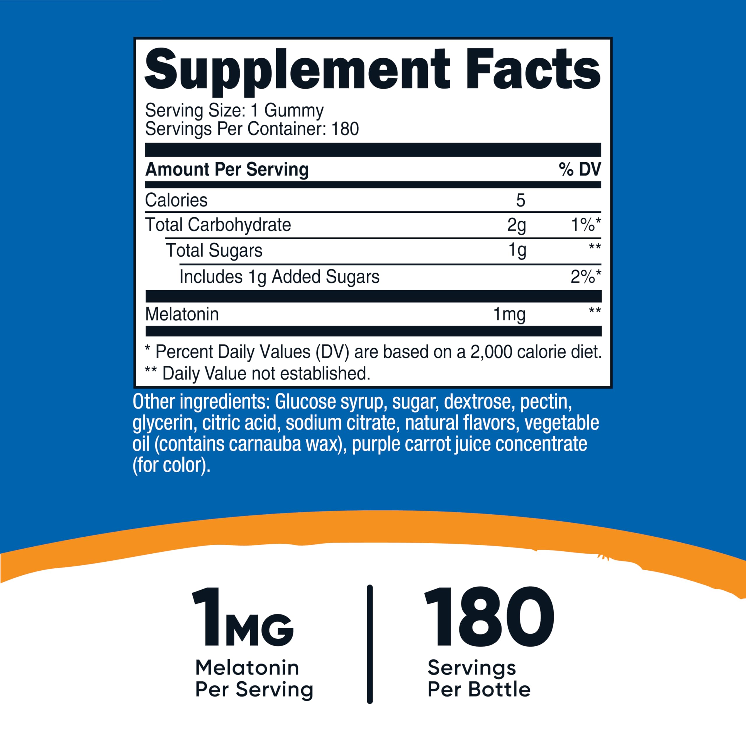 Front view of Nutricost Melatonin 1mg Gummies Strawberry bottle