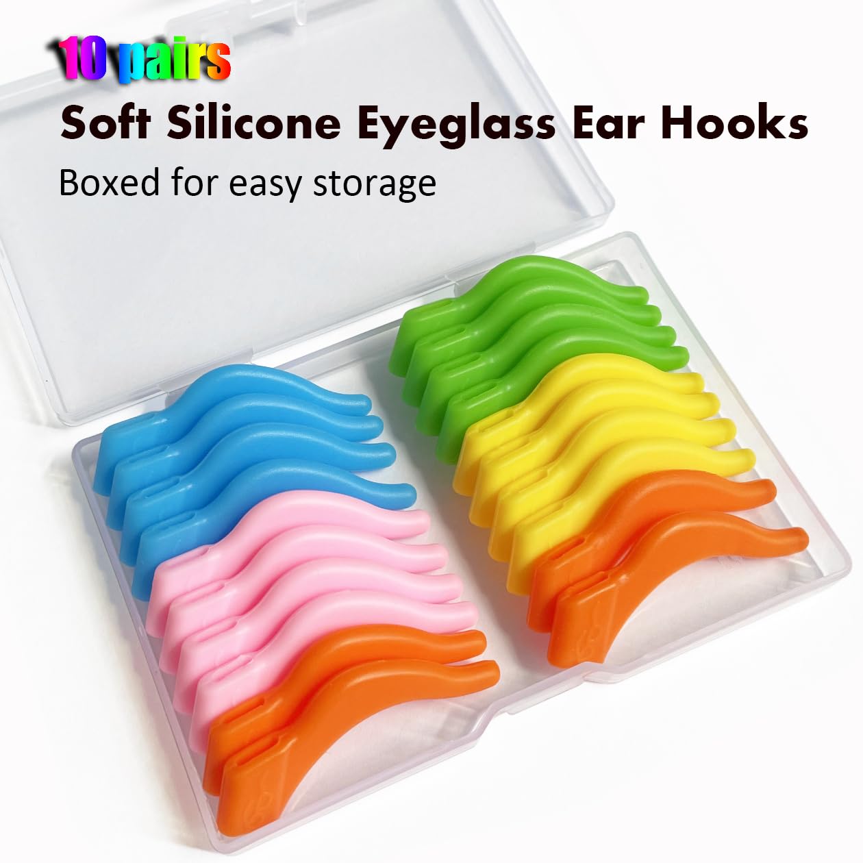 Close-up of silicone eyeglass ear hook showing soft grip