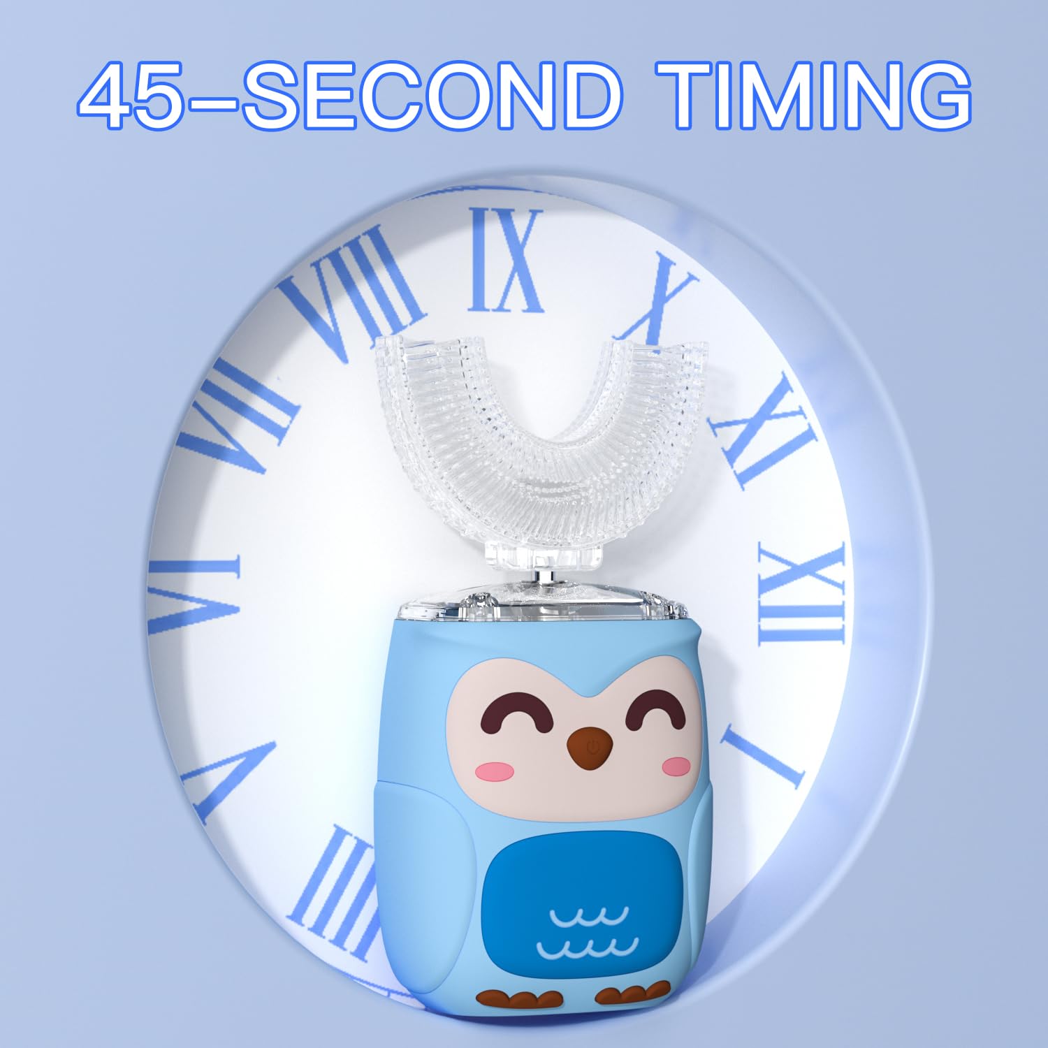 PVOGRT Kids toothbrush display showing 6 cleaning modes
