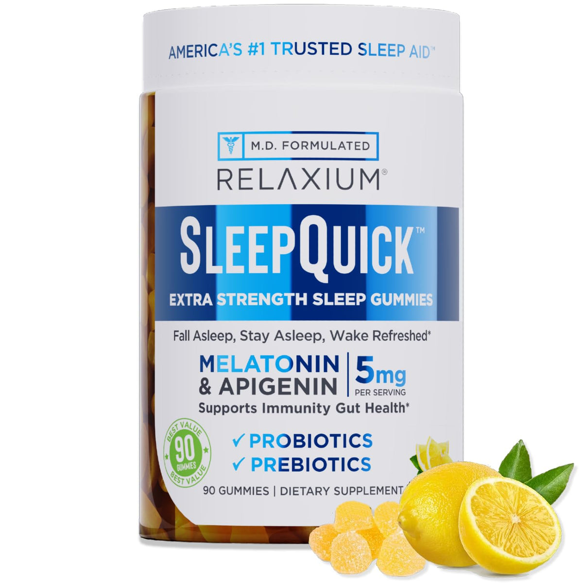 Relaxium Sleep Quick Gummy bottle with lemon flavor label