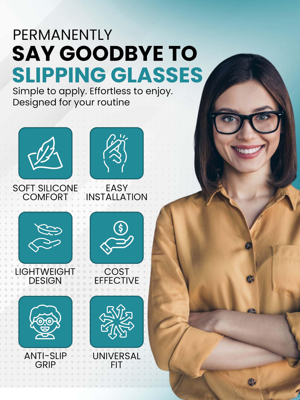 Close-up of tear-drop shape nose pad for glasses