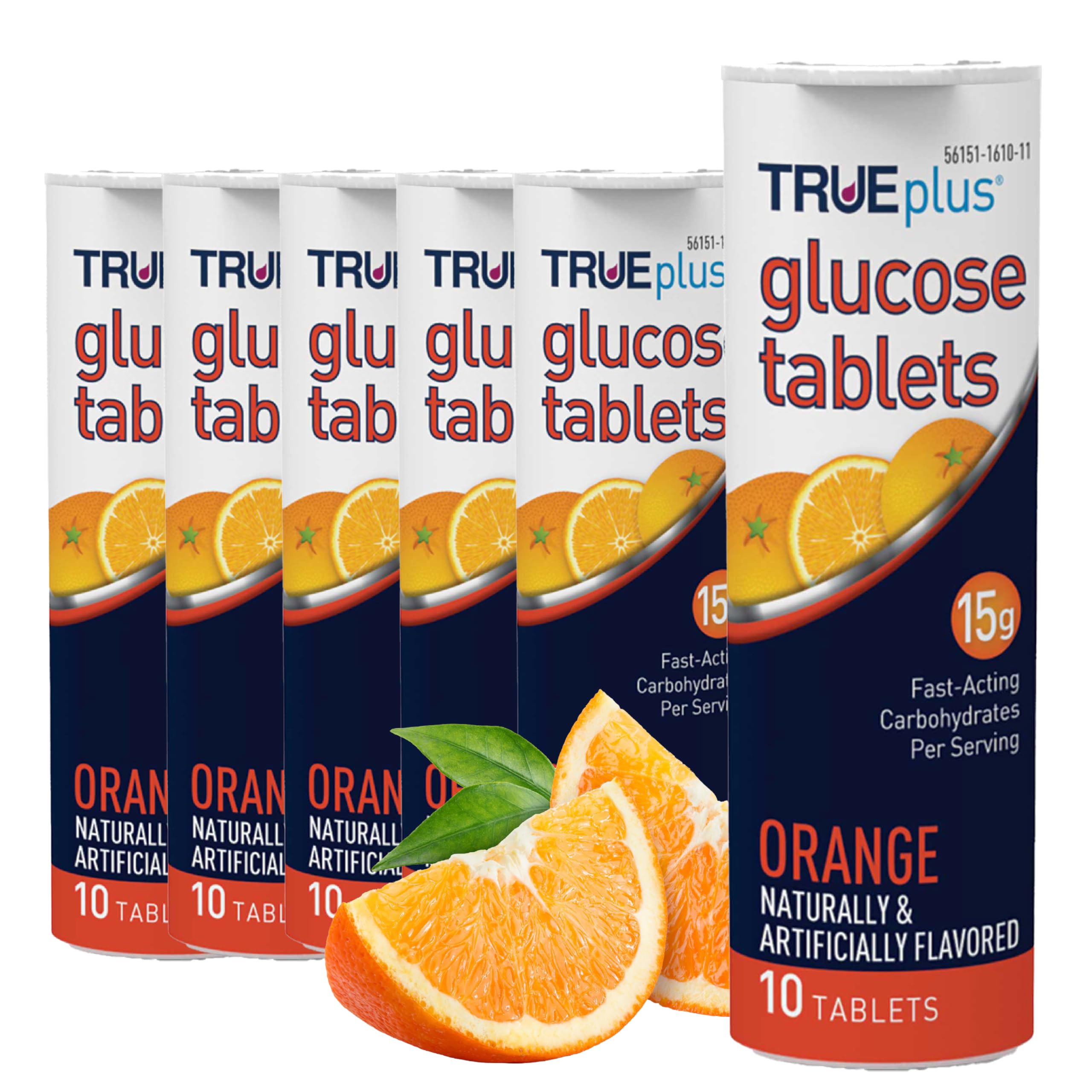 TRUEplus Glucose Tablets Orange Flavor 6x10ct Tubes - front view