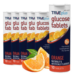 TRUEplus Glucose Tablets Orange Flavor 6x10ct Tubes - front view