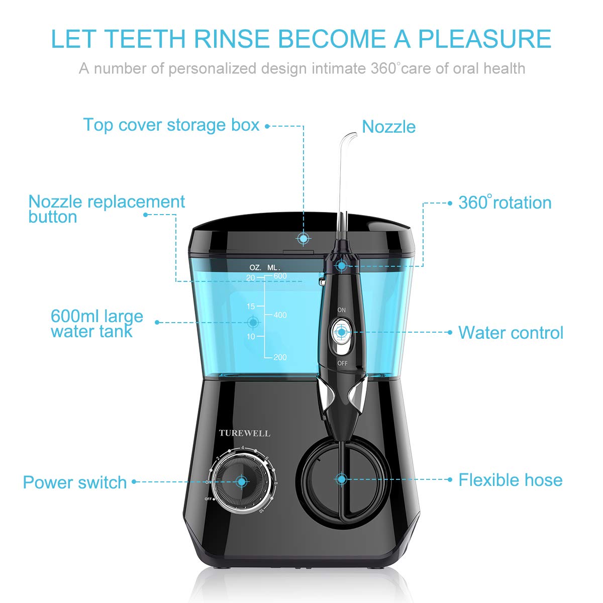 600ml water tank capacity for long flossing sessions