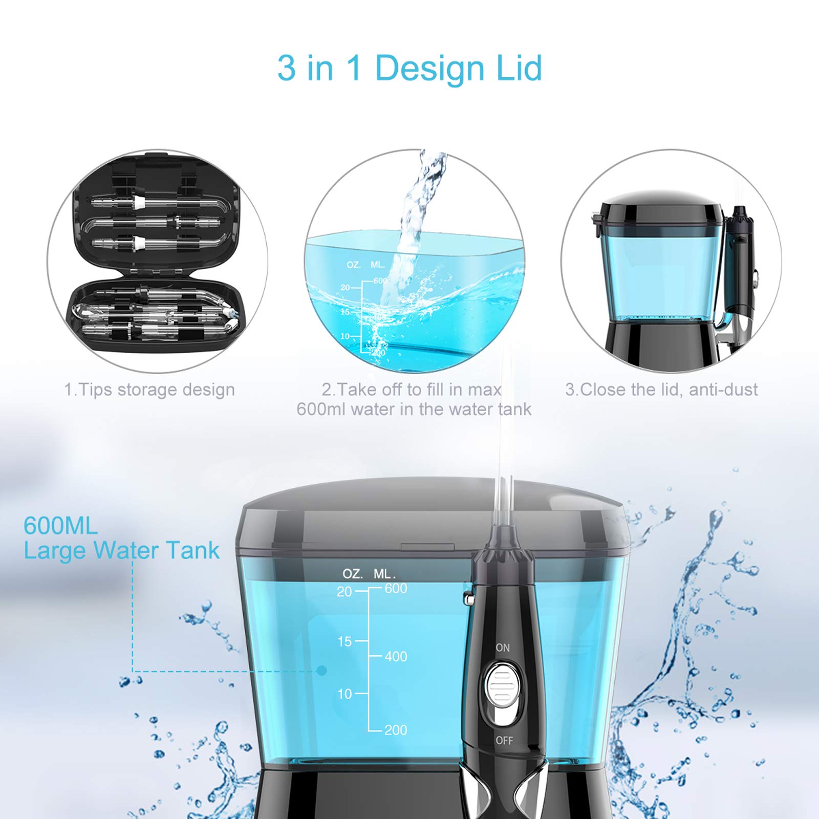 Anti-leak design feature of the TUREWELL water flosser