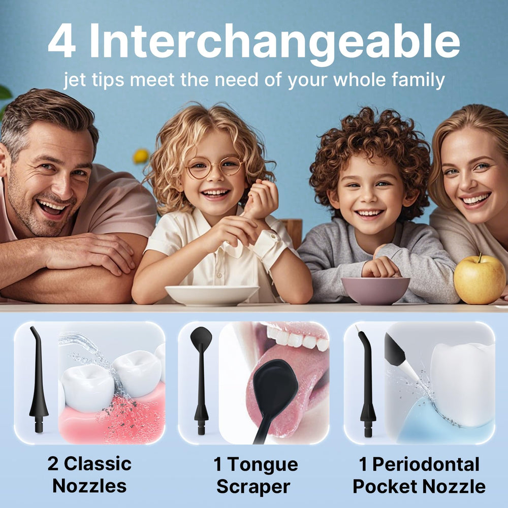 4 replacement jet tips included with TUREWELL flosser