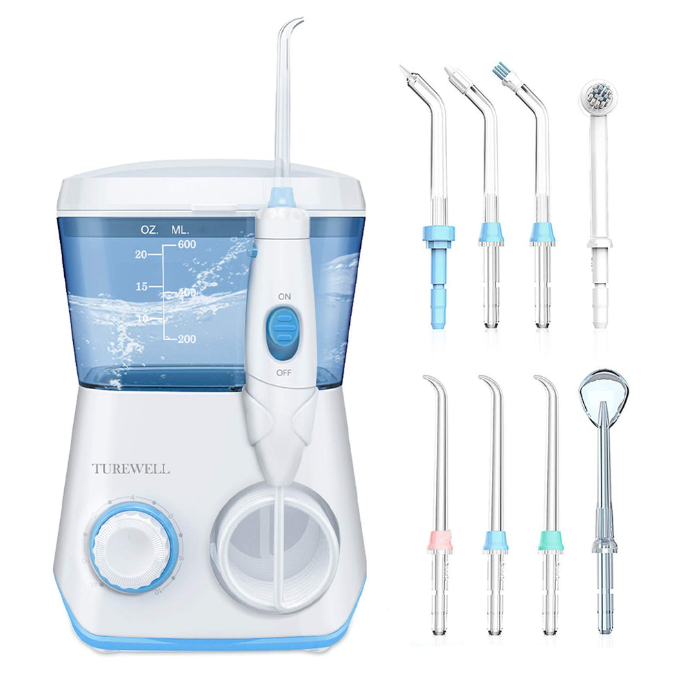 Front view of TUREWELL Water Flossing Oral Irrigator in white