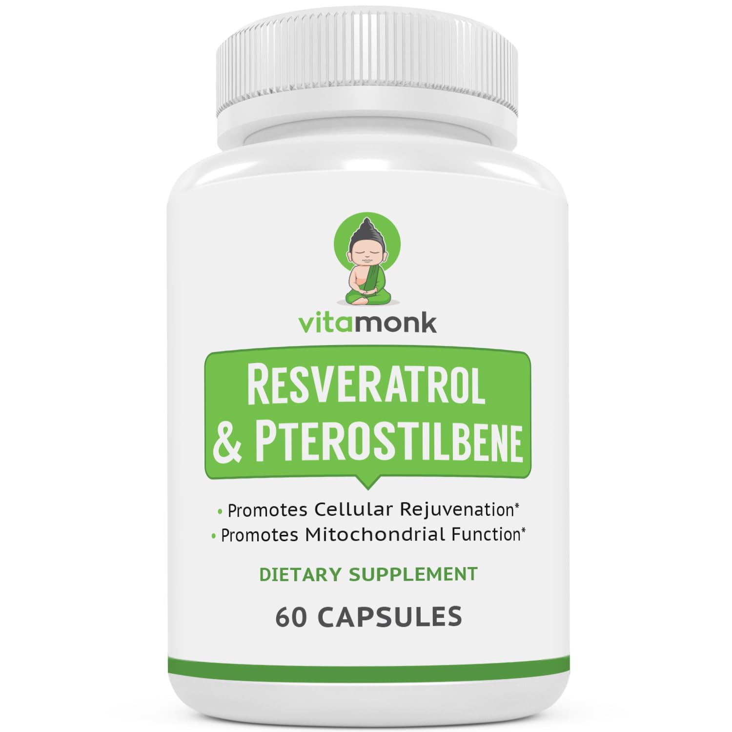 VitaMonk Resveratrol with Pterostilbene bottle – front view