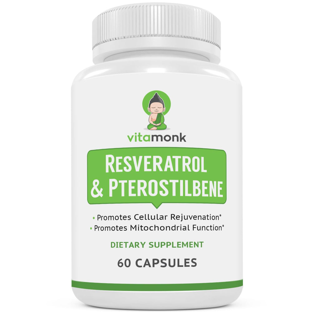 VitaMonk Resveratrol with Pterostilbene bottle – front view